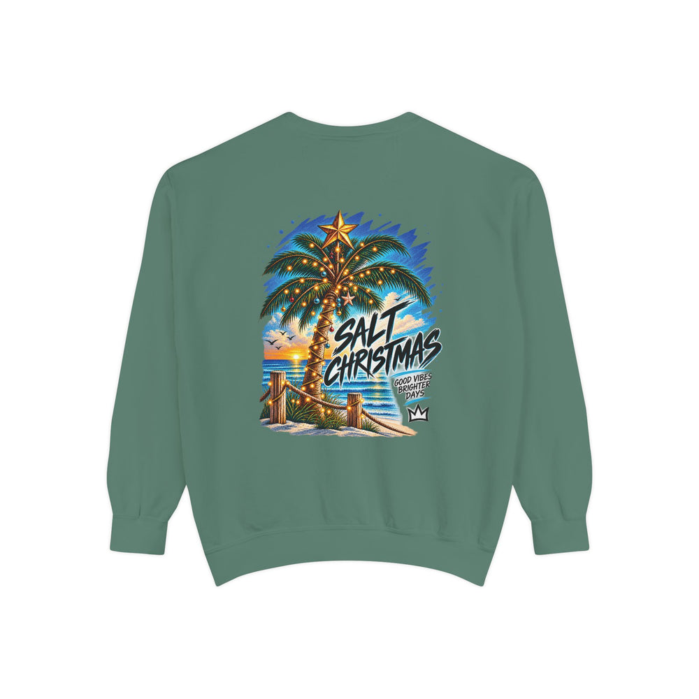 Salt Christmas crewneck — Light Green — Back — approved coastal Christmas artwork